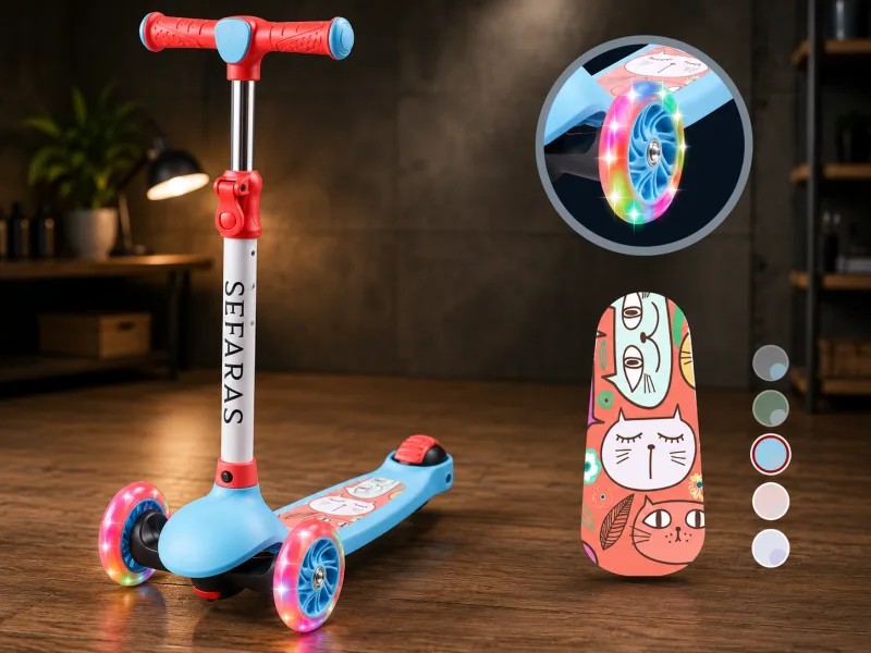 Sefaras Kinderstep - Step met 3 Wielen - Lichtgevende Wielen - Voor kinderen boven de 3 jaar - Step met LED wielen - Wit/Rood
